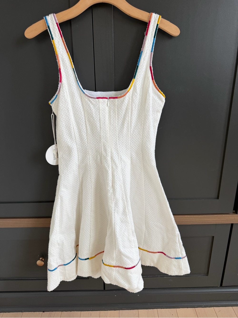 STAUD Wells Embroidered White Minidress with Multicolor Trim | 6 | NWT - Picture 5 of 14